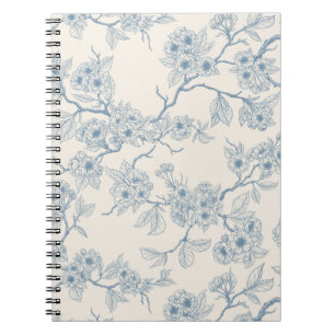 Chery blossom branches in blue and off white notebook