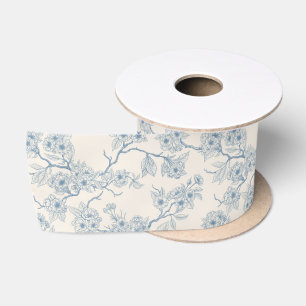 Chery blossom branches in blue and off white satin ribbon