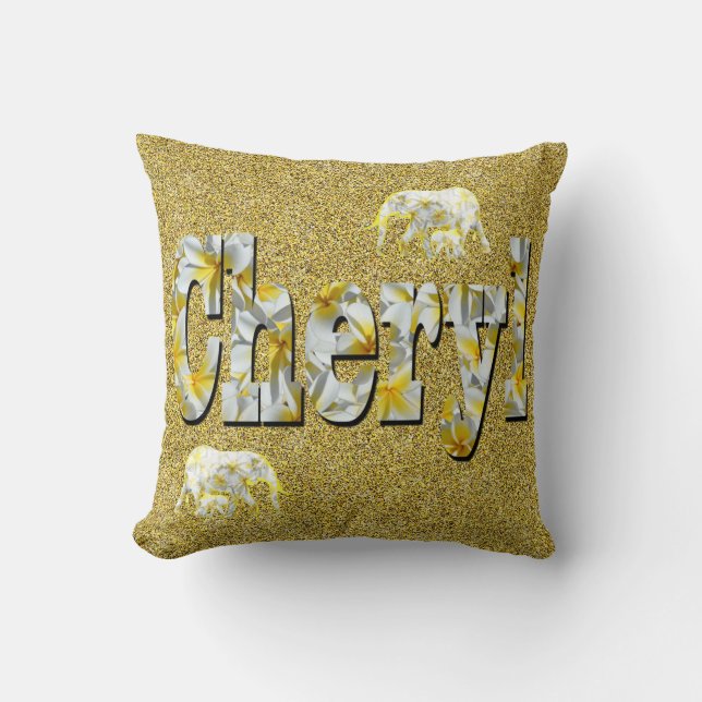 Cheryl Name With Frangipani Flowers,  Cushion (Front)