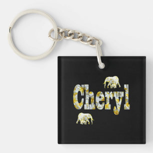 Cheryl Name With Frangipani Flowers, Key Ring