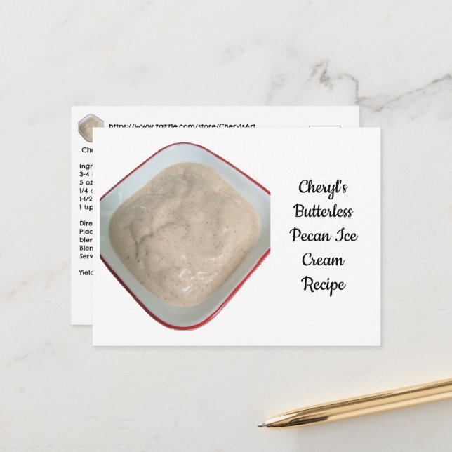 Cheryl's Butterless Pecan Ice Cream Recipe Postcard (Front/Back In Situ)