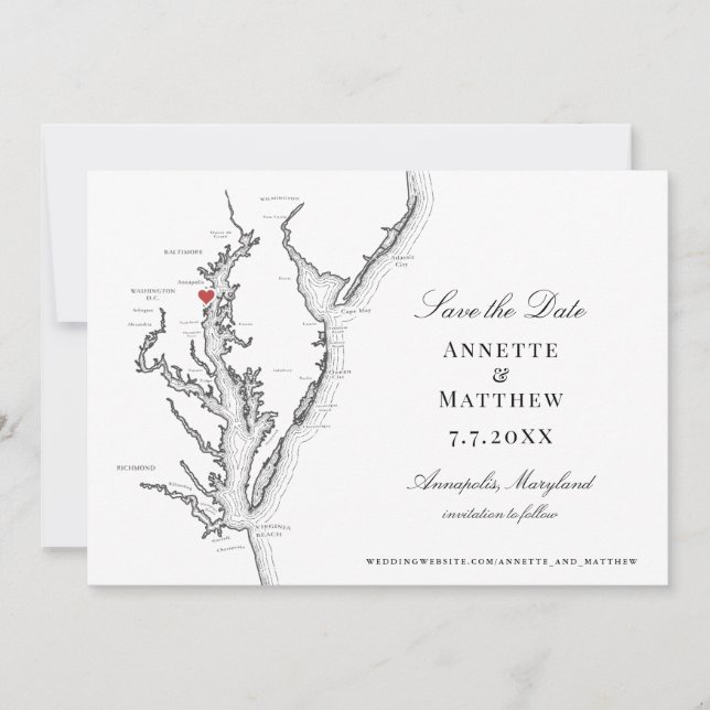 Chesapeake Bay Annapolis MD Black White Wedding Save The Date (Front)