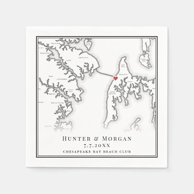 Chesapeake Bay Beach Club Black White Wedding Napkin (Front)