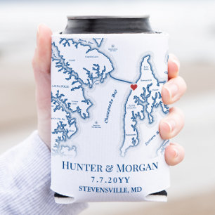Chesapeake Bay Beach Club Blue Wedding Favour Drin Can Cooler