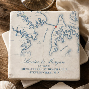 Chesapeake Bay Beach Club Wedding Map Keepsake Stone Coaster