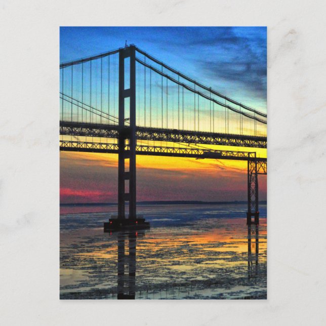 Chesapeake Bay Bridge Icy Sunset Silhouette Postcard (Front)