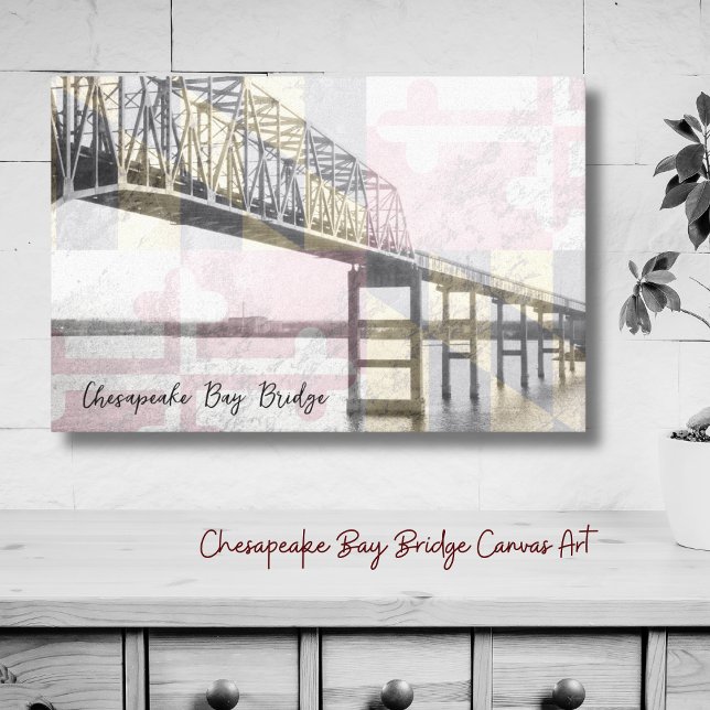 Chesapeake Bay Bridge Maryland Flag Canvas Print (Personalized Chesapeake Bay Bridge Canvas add a splash of color to your walls! Maryland pride!)