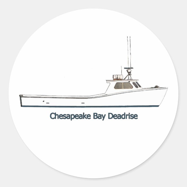 Chesapeake Bay Deadrise Boat (titled) Classic Round Sticker (Front)