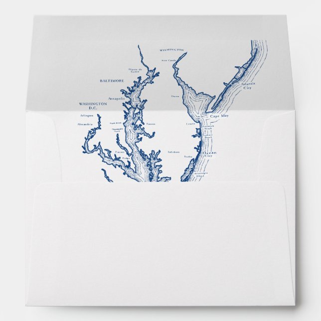 Chesapeake Bay Destination Wedding Map White Envelope (Back (Bottom))