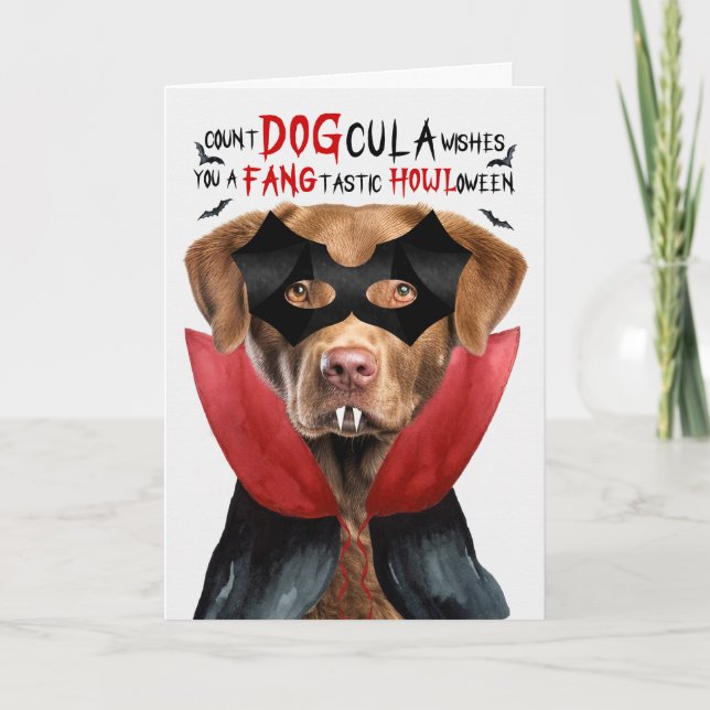 Chesapeake Bay Dog Funny Count DOGcula Halloween Holiday Card (Front)