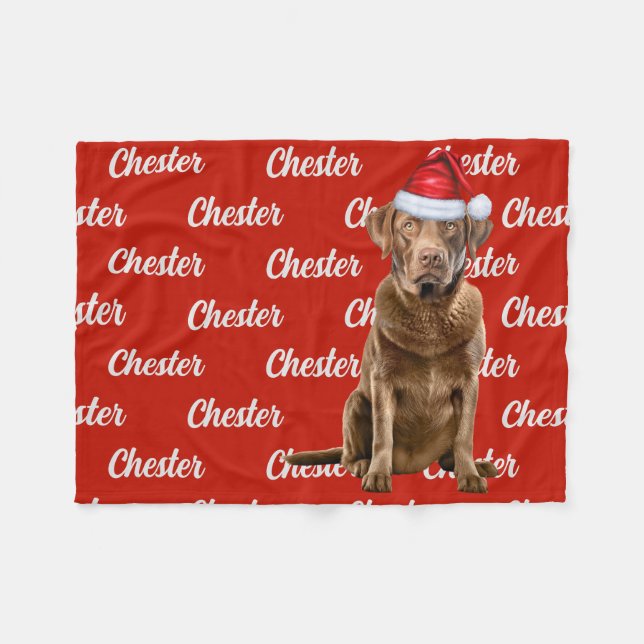 Chesapeake Bay Dog with Name Patterned Christmas Fleece Blanket (Front (Horizontal))