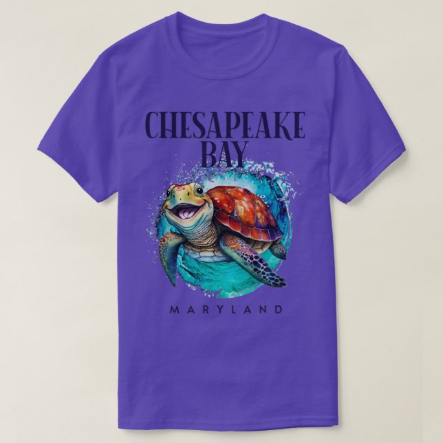 Chesapeake Bay Maryland Watercolor Happy Sea Turtl T-Shirt (Design Front)