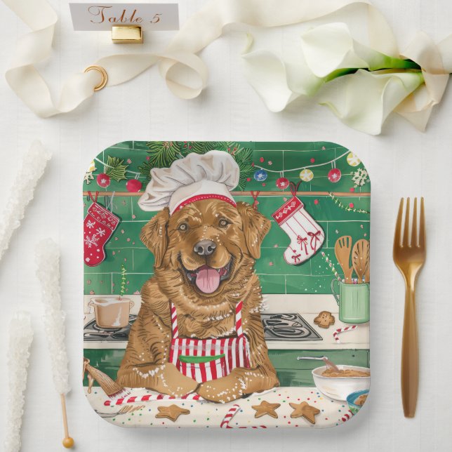 Chesapeake Bay Retriever Baking: Festive Christmas Paper Plate (Wedding)