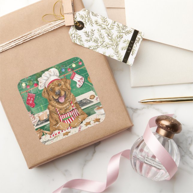 Chesapeake Bay Retriever Baking: Festive Christmas Square Sticker (Gifting)