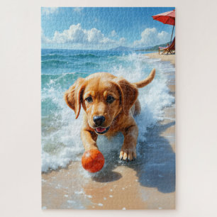 Chesapeake Bay Retriever Beach Fetch Scene Jigsaw Puzzle