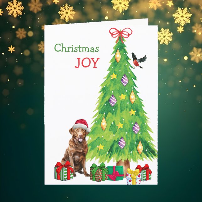 Chesapeake Bay Retriever, Bird and Christmas Tree Holiday Card (Creator Uploaded)