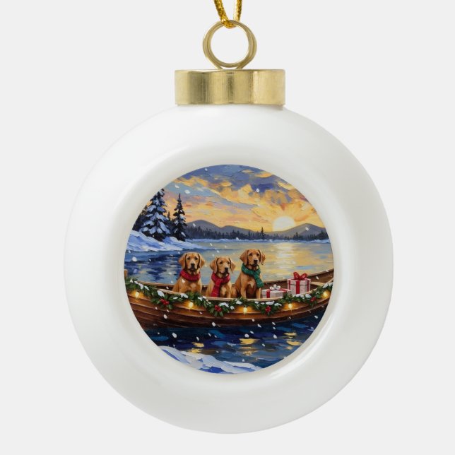 Chesapeake Bay Retriever Christmas Boat Holiday Ceramic Ball Christmas Ornament (Front)
