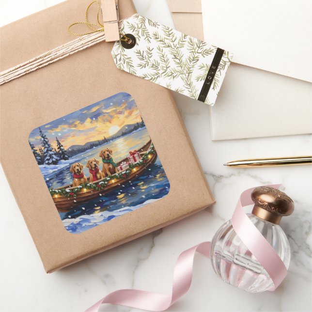 Chesapeake Bay Retriever Christmas Boat Holiday Square Sticker (Gifting)