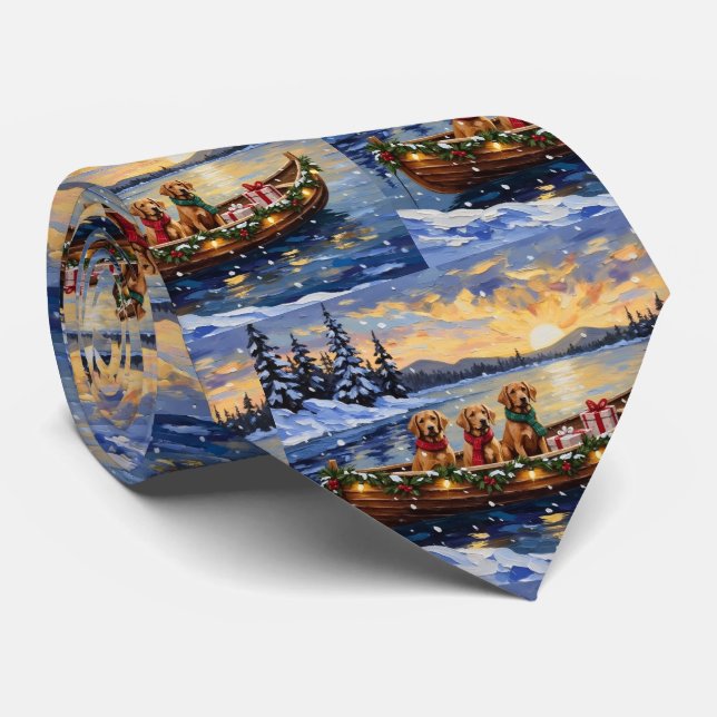 Chesapeake Bay Retriever Christmas Boat Holiday Tie (Rolled)