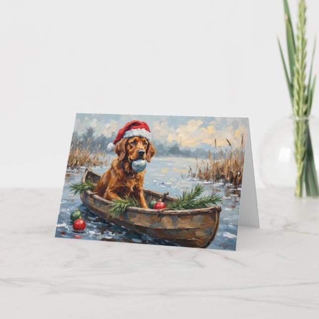 Chesapeake Bay Retriever Christmas Hunting Boat Card (Front)