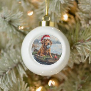Chesapeake Bay Retriever Christmas Hunting Boat Ceramic Ball Christmas Ornament