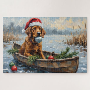 Chesapeake Bay Retriever Christmas Hunting Boat Jigsaw Puzzle