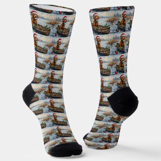 Chesapeake Bay Retriever Christmas Hunting Boat Socks (Angled)