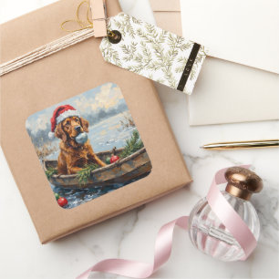 Chesapeake Bay Retriever Christmas Hunting Boat Square Sticker