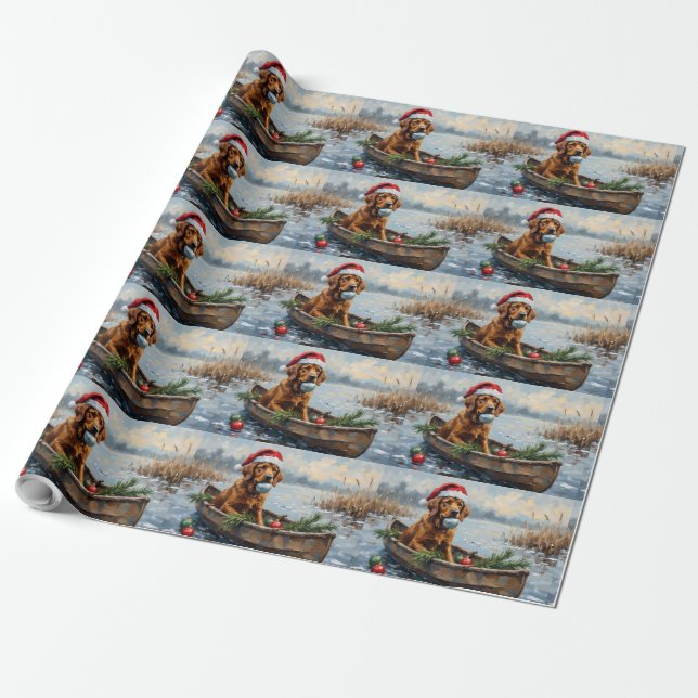 Chesapeake Bay Retriever Christmas Hunting Boat Wrapping Paper (Unrolled)