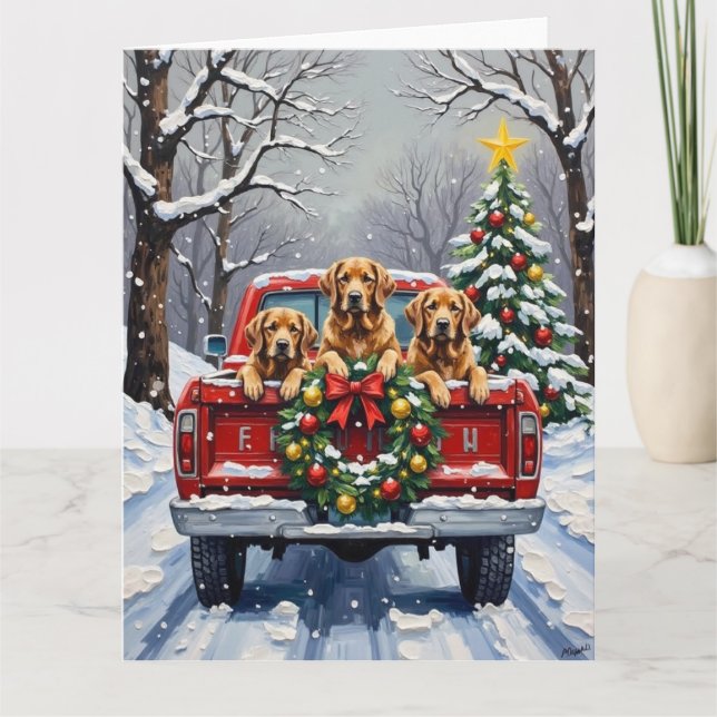 Chesapeake Bay Retriever Christmas Red Truck  Card (Front)
