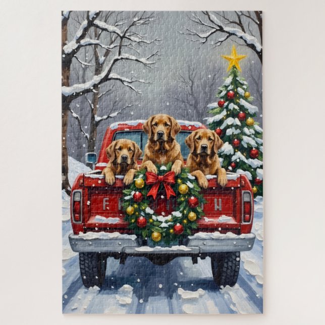 Chesapeake Bay Retriever Christmas Red Truck  Jigsaw Puzzle (Vertical)