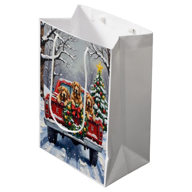 Chesapeake Bay Retriever Christmas Red Truck  Medium Gift Bag (Front Angled)
