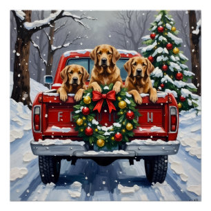 Chesapeake Bay Retriever Christmas Red Truck Poster