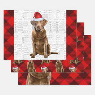 Chesapeake Bay Retriever Dog Holiday Plaid Wrapping Paper Sheet