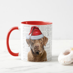 Chesapeake Bay Retriever Dog Santa Woof Background Mug