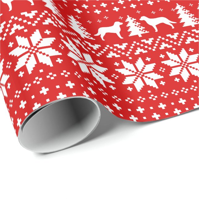 Chesapeake Bay Retriever Dog Silhouettes Christmas Wrapping Paper (Roll Corner)