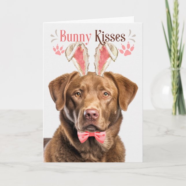 Chesapeake Bay Retriever in Bunny Ears for Easter Holiday Card (Front)