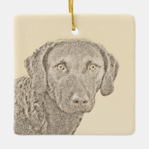 Chesapeake Bay Retriever Painting Original Dog Art Ceramic Ornament