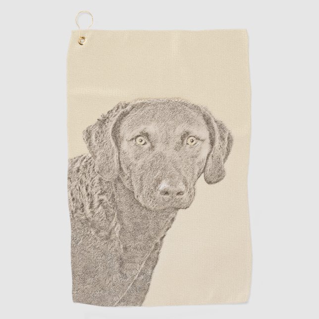 Chesapeake Bay Retriever Painting Original Dog Art Golf Towel (Front)