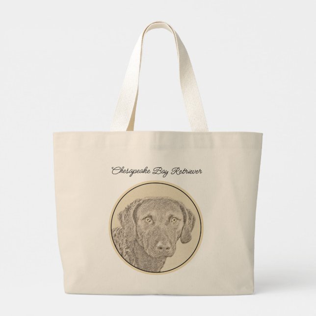 Chesapeake Bay Retriever Painting Original Dog Art Large Tote Bag (Back)