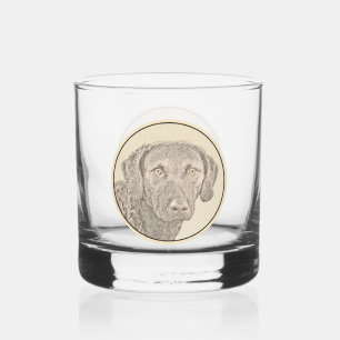 Chesapeake Bay Retriever Painting Original Dog Art Whiskey Glass