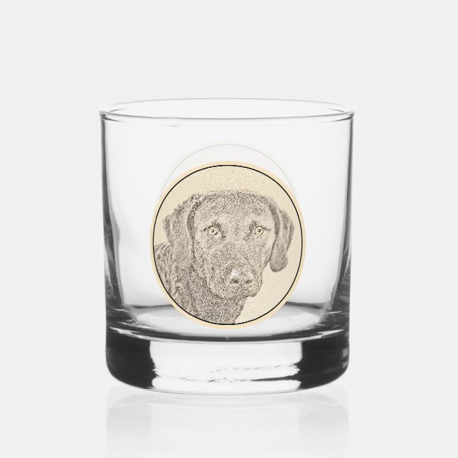 Chesapeake Bay Retriever Painting Original Dog Art Whiskey Glass (Front)