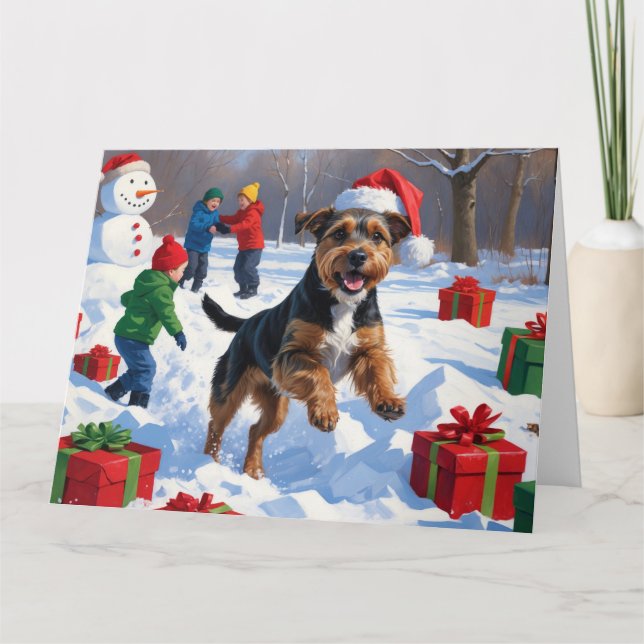 Chesapeake Bay Retriever Snow with Christmas Hat Card (Front)