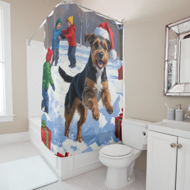 Chesapeake Bay Retriever Snow with Christmas Hat Shower Curtain (In Situ)