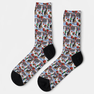 Chesapeake Bay Retriever Snow with Christmas Hat Socks