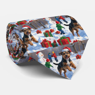 Chesapeake Bay Retriever Snow with Christmas Hat Tie