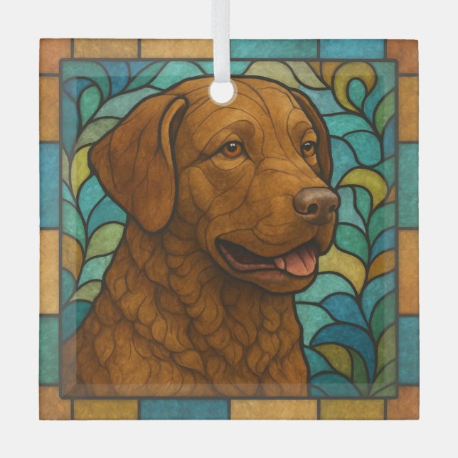 Chesapeake Bay Retriever "Stained Glass"  Glass Tree Decoration (Front)