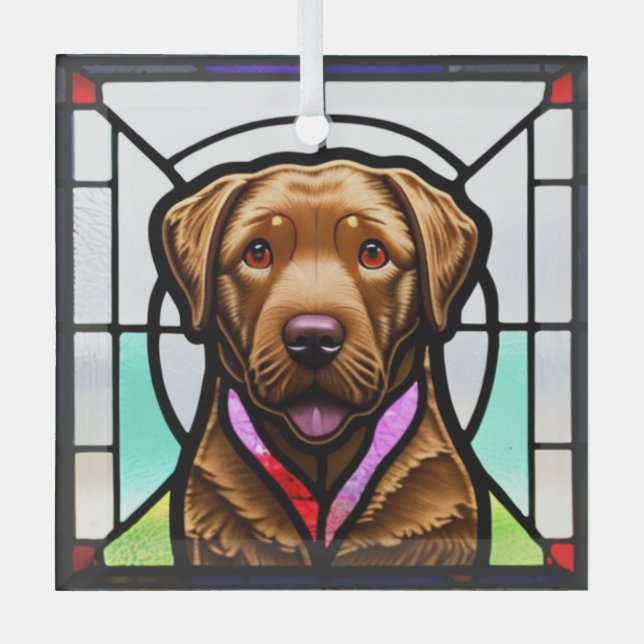 Chesapeake Bay Retriever "Stained Glass"  Glass Tree Decoration (Front)