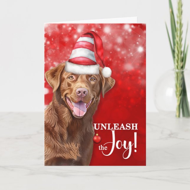Chesapeake Bay Retriever Unleash the Joy Christmas Holiday Card (Front)