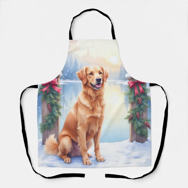 Chesapeake Bay Retriever Winter Lakeside Christmas Apron (Front)